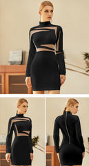 Black Lace Bandage cut out Dress