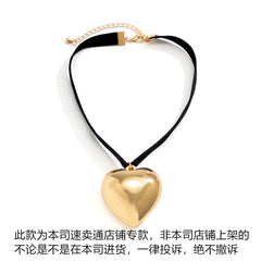 IngeSight.Z Exaggerated Big Metal Love Heart Pendant Necklace For Women Goth Black Velvet Short Choker Necklace Jewelry Gift