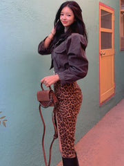 Taruxy Leopard Skirts For Women Sexy High Waist Bodycon Pencil Mini Skirts Femme Summer Split Night Party Skirt 2022