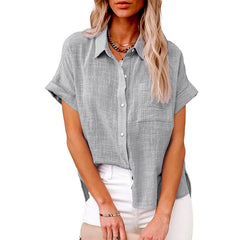 Button Lapel Cardigan Top Loose Long Sleeve Oversized Blouse