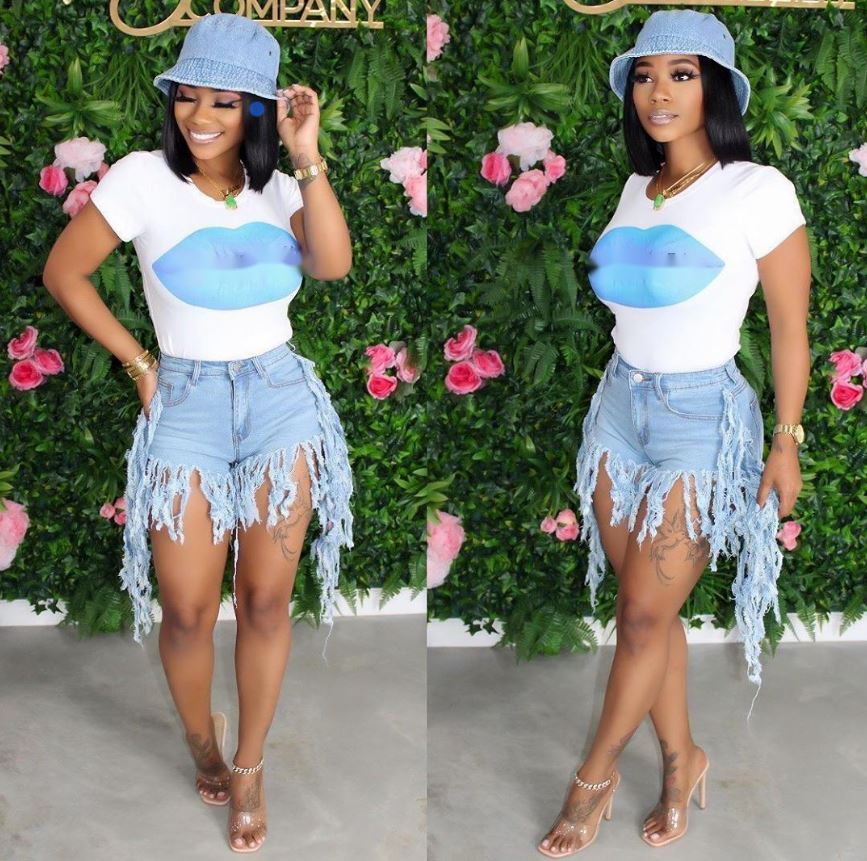 Women&#39;s Casual Comfortable Ripped Fringed Brushed Denim Shorts Jeans Casual Straight-leg Pants 2021