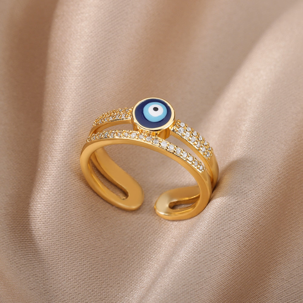 Safiya Lucky Evil Eye Stainless Steel Ring Collection