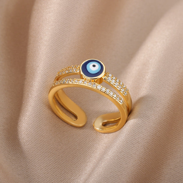 Safiya Lucky Evil Eye Stainless Steel Ring Collection