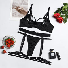 MIRABELLE Sensual Lingerie Sexy Cut Out Bra Set Woman 3 Piece Intimate Erotic Underwear Thongs Garters Underwire Push Up Outfits
