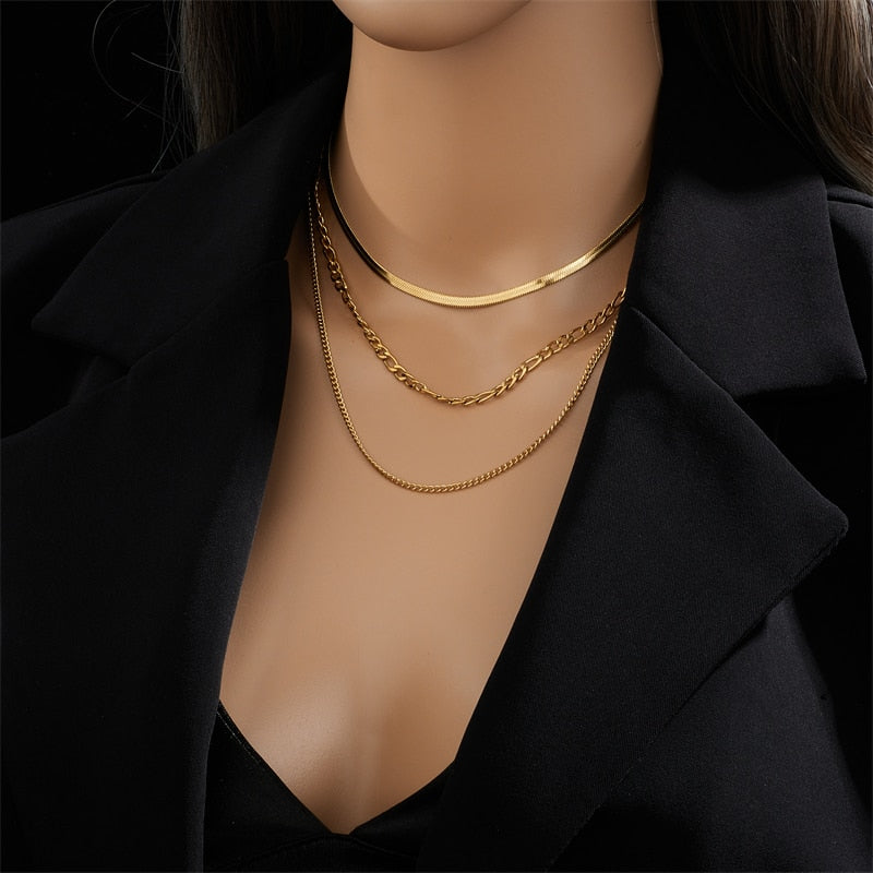 Gold Color 3 Chains Necklace