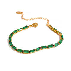 Waterproof Fashion White Green Cubic Zirconia Stainless Steel Gorgeous Necklace