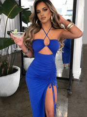 Sophia's Halter Backless Sleeveless Cut Out Maxi Dress Elegant Slit Dress