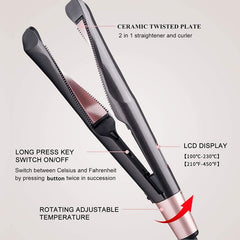 Hair Curler - Straightener 2 in 1,  Spiral Wave Curling Iron, Professional Hair Straighteners