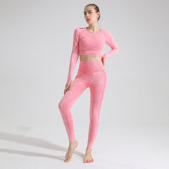Women Seamless High Waist Yoga Set Long Sleeve Crop Top High Waist Leggings