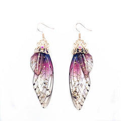 Handmade Butterfly Wing Drop Earrings with Foil Rhinestones