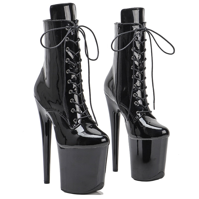 Shinny Black Pole dancing shoes High Heel platform Boots closed toe Pole Dance hight boot