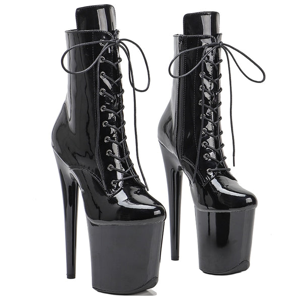 Shinny Black Pole dancing shoes High Heel platform Boots closed toe Pole Dance hight boot