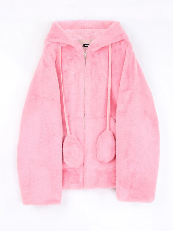 Lumi Rabbit-Ear Faux-Fur Zip Hoodie One-piece