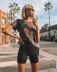 Thin Fitness Casual High Waist Biker Shorts Slim Knee-Length Bottoms Cycling Shorts Streetwear