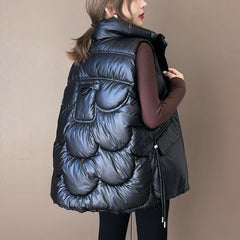 Women Stand Collar 2022 New Short Bright Color Cotton Padded Jacket Sleeveless Female Winter  Waistcoat Coat Vest