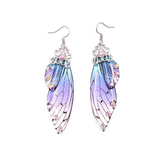 Handmade Butterfly Wing Drop Earrings with Foil Rhinestones