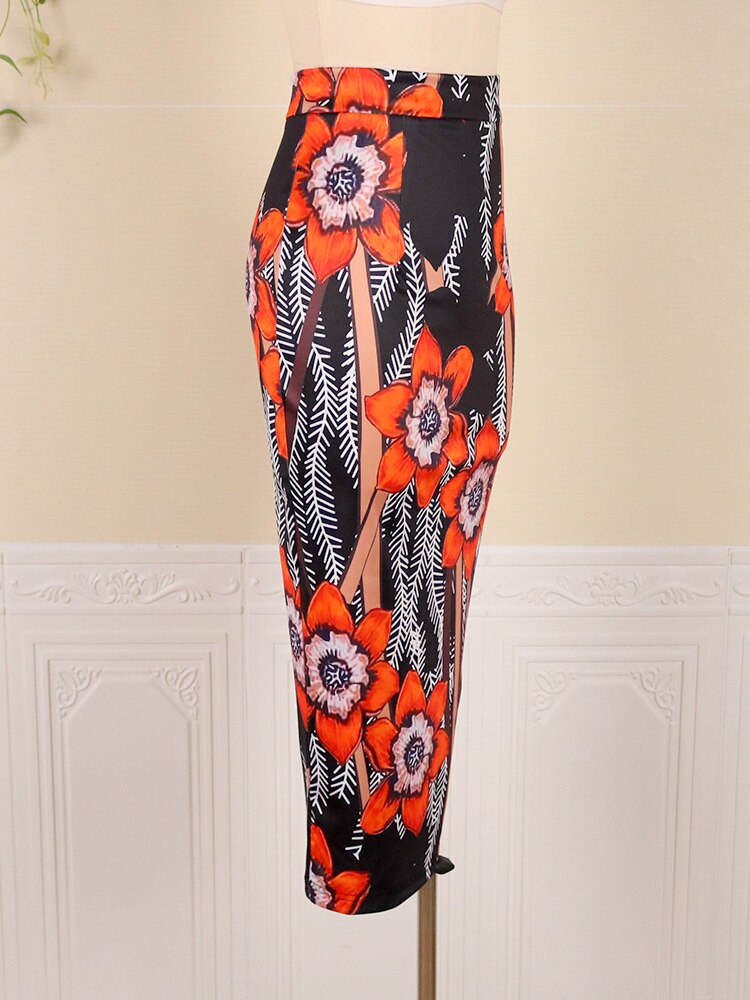 Women Print Party Skirt High Waist Floral Vintage Bocydon Slim Office Ladies Elegant Classy African Slim Fit Event Summer Jupes