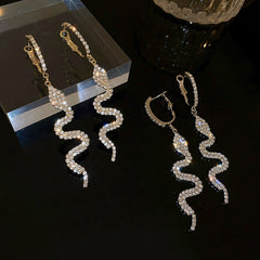 Long Tassel Rhinestone Drop Earrings - Snake Shape Crystal Dangle Earrings
