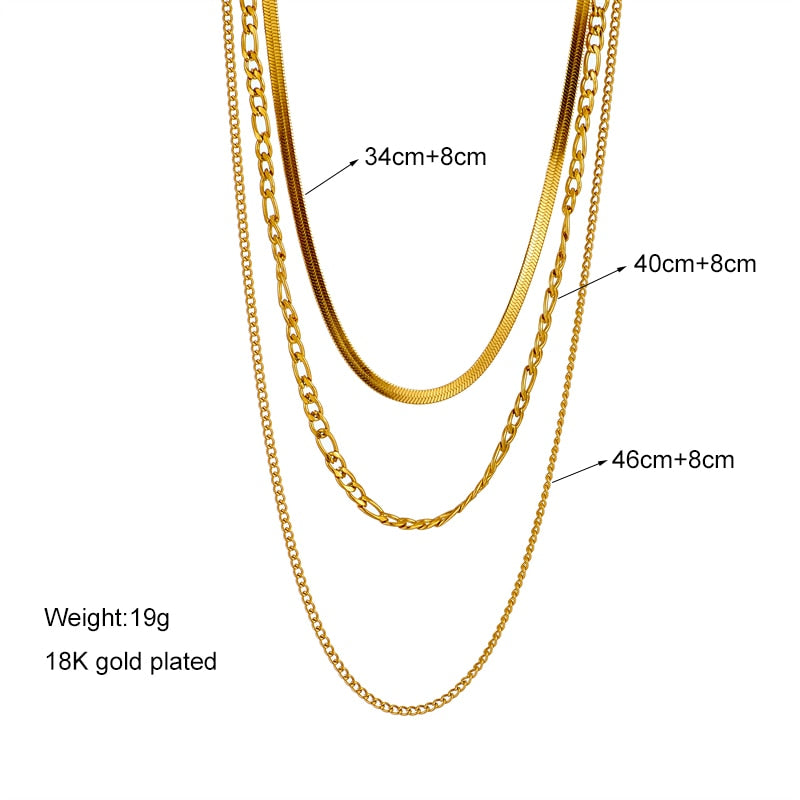 Gold Color 3 Chains Necklace