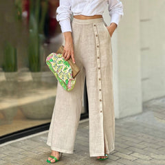 Two Piece Set Casual Lapel Solid Long Sleeve Nipped Waist Top Loose Wide Legs Pants Set