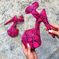 Snake print Open toe super high with sandals nightclub pole dance shallow mouth Platform