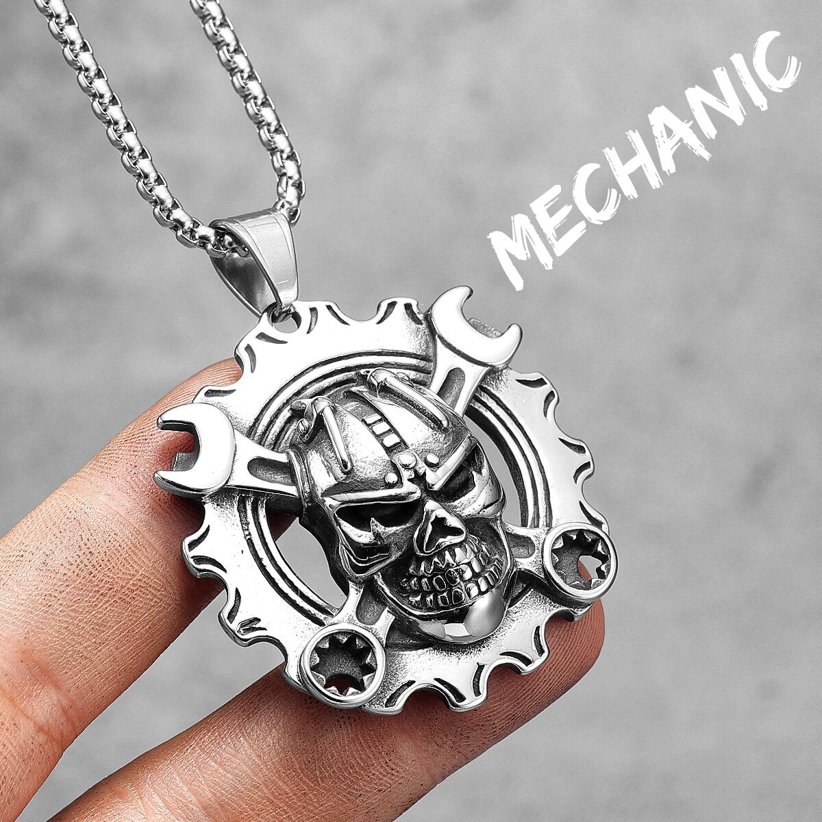Mechanical Wrench Gear Skull Stainless Steel Necklaces