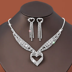 Wedding Lozenge Step Style Rhinestone Necklace Earrings Set For Women Jewelry Silver Plated Choker Tassel Earrings Bridal Gifts