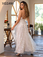 Yisang Women&#39;s Dress 2022 Mesh Dress Elegant Dress Party Dress Suspender Dress Shiny Dress Long White Dress