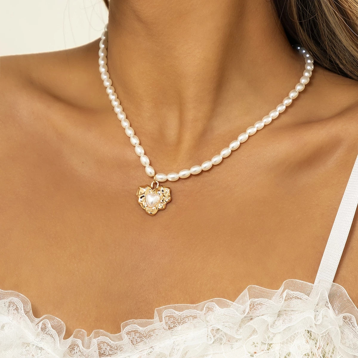 Vintage Baroque Pearl Heart OT Buckle Pendant Necklace