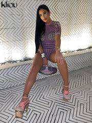 Kliou Aesthetic Polka Dots Print Two Piece Set Women Casual O-neck Half Sleeve Slim Fit Tops+Fashion Streetwear Hipster Shorts