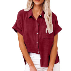 Button Lapel Cardigan Top Loose Long Sleeve Oversized Blouse