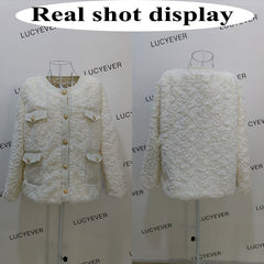 Lucyever Korean Fashion Lamb Wool Coats Women Streetwear O-Neck Faux Fur Jackets Woman 2022 Autumn Winter Thick Warm Plush Coat