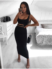 NewAsia 2 Layers Long Skirts Two Piece Set Summer Party Wear Women Two Piece Outfits Sexy Sleeveless Plus Size 2 Piece Skirt Set