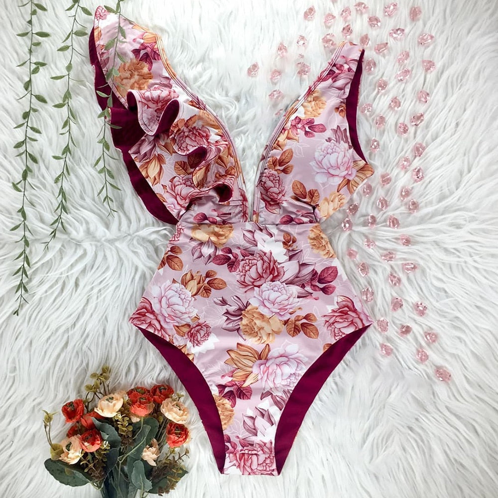 Marbella Ruffle Deep-V Swimsuit One-piece