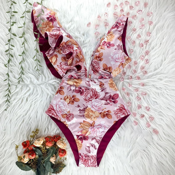 Marbella Ruffle Deep-V Swimsuit One-piece