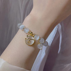 2022 New Design Sense Coin Cat Pendant Opals Beaded Charm Bracelet Fashion Luxury Jewelry For Woman’s Exquisite Accessories