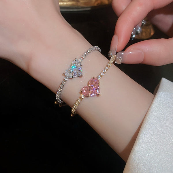 Rhinestones Adjustable Plated Love Heart Bracelet
