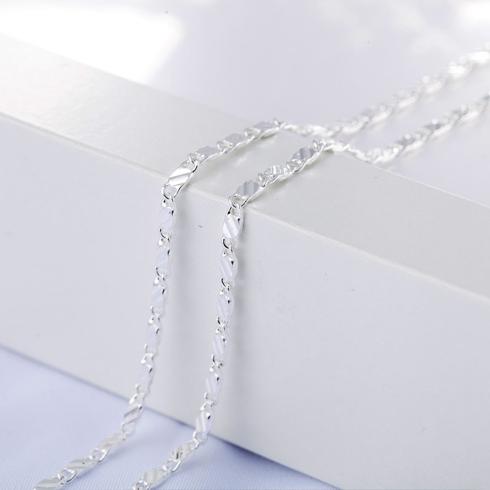 New luxury 925 Sterling Silver special 2MM flat Clavicle chains Necklaces for Men Women wedding Jewelry Christmas gifts 40-75cm Secondary image