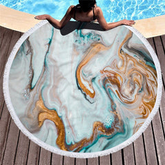 Microfiber Marble Abstract Pattern Beach Towel Round Large Watercolor Yoga Towel With Tassel Beach Mat Blanket Cover