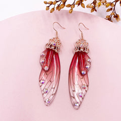 Handmade Butterfly Wing Drop Earrings with Foil Rhinestones