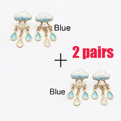 Cute Cloud Blue Rain Drop Dangle Earrings