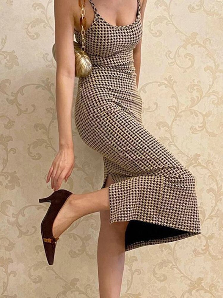 Women&#39;s Dresses 2022 Party Sexy Dresses Elegant Summer Women&#39;s Houndstooth Print Tight Bandage Dresses Club Gala Party Long Dres