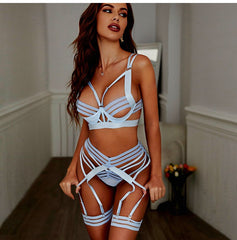Exotic Costumes Women Strappy Sleepwear Sexy Lingerie Set with Garter Belt Porn Babydolls Bodysuits Sex Underwear Outfits Dress