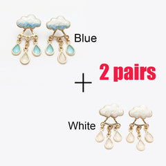 Cute Cloud Blue Rain Drop Dangle Earrings