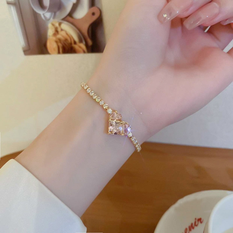 Rhinestones Adjustable Plated Love Heart Bracelet