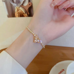 Rhinestones Adjustable Plated Love Heart Bracelet