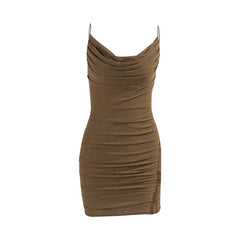 Summer Lady Elegant Backless Mini Short Skirt Champag Strap Sexy Cocktail Party Slim Irregular Sleeveless Sequin Sheath Dresses