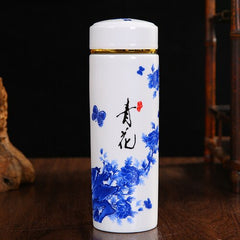 Jingdezhen ceramic teacup thermos mug with lid blue and white porcelain water cup liner office cup portable teacup Gift cup