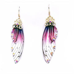 Handmade Butterfly Wing Drop Earrings with Foil Rhinestones