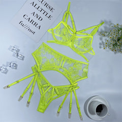 Aduloty Women&#39;s Erotic Underwear Thin Section See-Through Mesh Embroidery Sexy Lingerie Underwire Bra Garter Belt Thong Suit